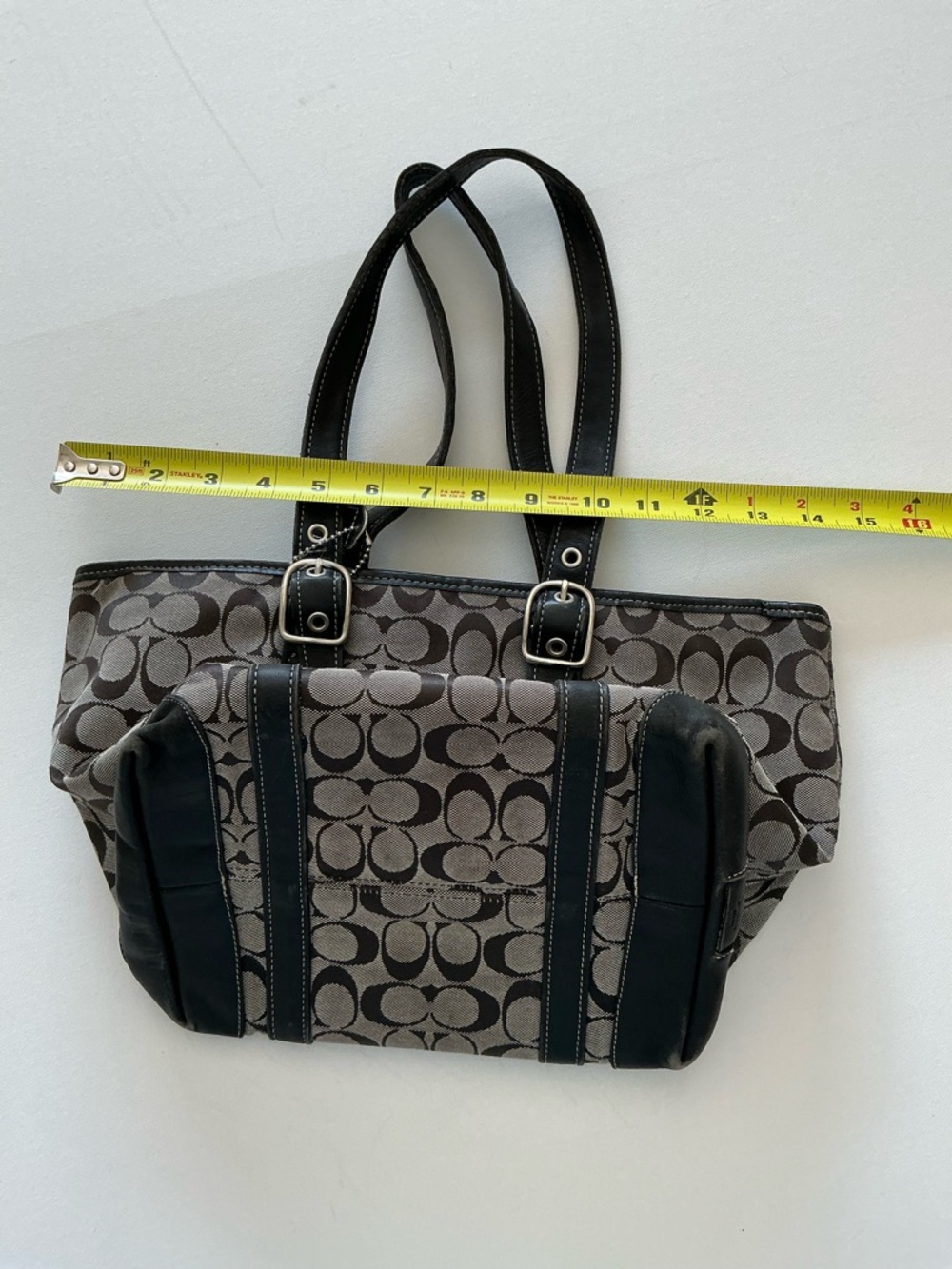 Coach Signature Canvas Tote Bag Brown Black Leather Trim Style 6042 - Picture 12 of 15